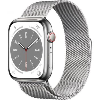 Apple Watch Series 8 GPS + Cellular, 45mm, Silver Stainless Steel Case, Silver Milanese Loop de firma original