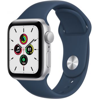 Apple Watch Series SE (v2) GPS, 40mm, Silver Aluminium Case, Blue Sport Band de firma original