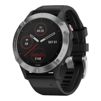 Smartwatch Garmin fenix 6, 47 mm, GPS, Negru/Argintiu