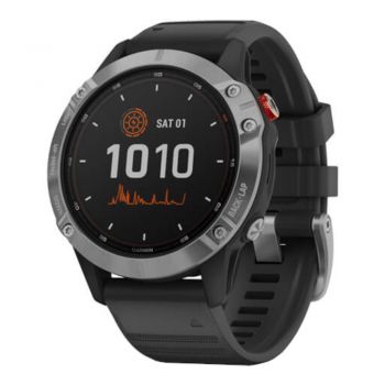 Smartwatch Garmin fenix 6 Solar, 47 mm, GPS, Negru/Argintiu