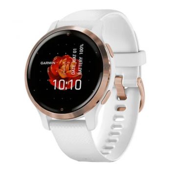 Smartwatch Garmin Venu 2S, 40 mm, GPS, Wi-Fi, rama Light Gold, curea Alba de firma original