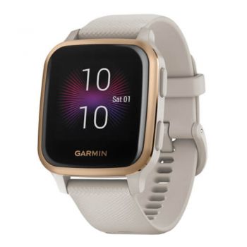 Smartwatch Garmin Venu Sq, 40 mm, rama Rose Gold, carcasa si curea Light sand ieftin