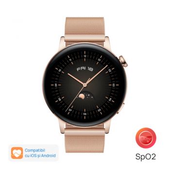 Smartwatch Huawei Watch GT 3 Milo-B19T, 42 mm, Elegant Gold Milanese