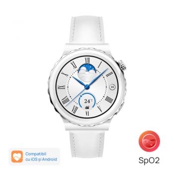 Smartwatch Huawei Watch GT 3 Pro, Ceramic Case, White Leather Strap