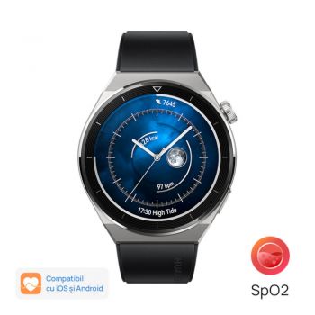 Smartwatch Huawei Watch GT 3 Pro, Titanium Case, Black Fluoroelastomer Strap ieftin