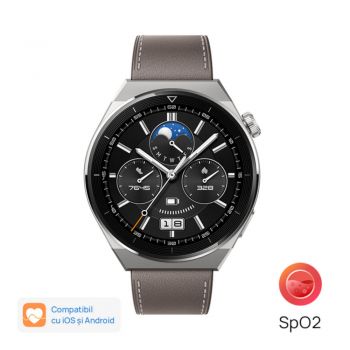 Smartwatch Huawei Watch GT 3 Pro, Titanium Case, Gray Leather Strap