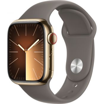 Apple Watch S9, Cellular, 41mm, Gold Stainless Steel Case, Clay Sport Band, M/L