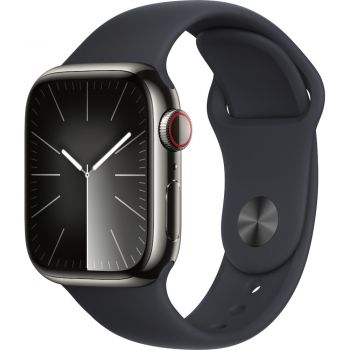 Apple Watch S9, Cellular, 41mm, Graphite Stainless Steel Case, Midnight Sport Band, M/L