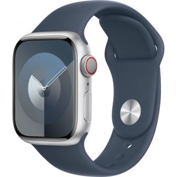 Apple Watch S9, Cellular, 41mm, Silver Aluminium Case, Storm Blue Sport Band, S/M