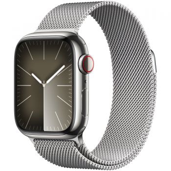 Apple Watch S9, Cellular, 41mm, Silver Stainless Steel Case, Silver Milanese Loop