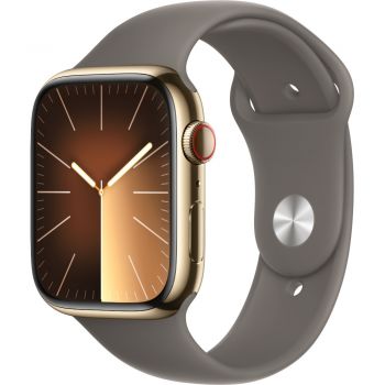 Apple Watch S9, Cellular, 45mm, Gold Stainless Steel Case, Clay Sport Band, M/L