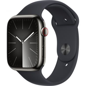 Apple Watch S9, Cellular, 45mm, Graphite Stainless Steel Case, Midnight Sport Band, M/L