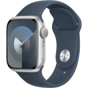 Apple Watch S9, GPS, 41mm, Silver Aluminium Case, Storm Blue Sport Band - M/L