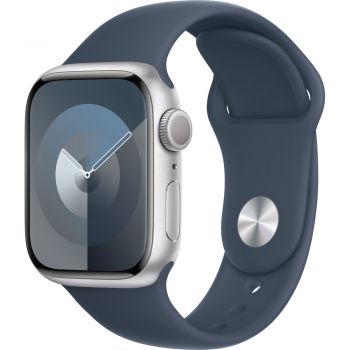 Apple Watch S9, GPS, 41mm, Silver Aluminium Case, Storm Blue Sport Band - M/L de firma original