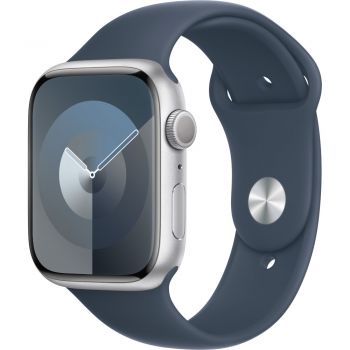 Apple Watch S9, GPS, 45mm, Silver Aluminium Case, Storm Blue Sport Band - M/L de firma original