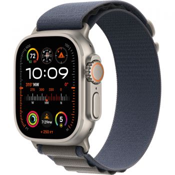 Apple Watch Ultra 2 Cellular, 49mm Titanium Case, Blue Alpine Loop, Medium