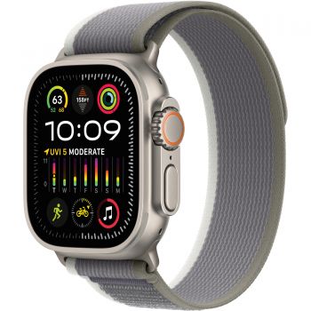 Apple Watch Ultra 2 Cellular 49mm Titanium Case, Green/Grey Trail Loop, M/L de firma original