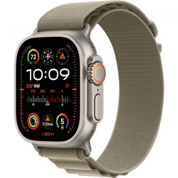 Apple Watch Ultra 2 Cellular 49mm Titanium Case, Olive Alpine Loop, Small