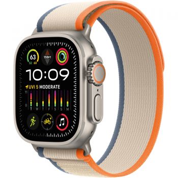 Apple Watch Ultra 2 Cellular 49mm Titanium Case, Orange/Beige Trail Loop, M/L