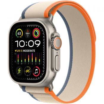 Apple Watch Ultra 2 Cellular 49mm Titanium Case, Orange/Beige Trail Loop, M/L de firma original