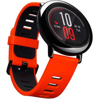 SmartWatch Amazfit Pace, negru, curea silicon rosu-negru, Bluetooth, GPS si senzor HR