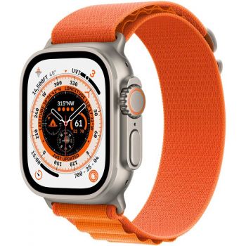 SmartWatch Apple Watch Ultra, 49mm Titanium cu Orange Alpine Loop Medium, GPS + Cellular