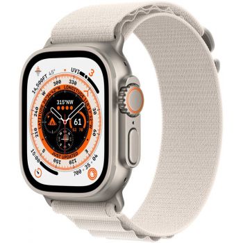 SmartWatch Apple Watch Ultra, 49mm Titanium cu Starlight Alpine Loop Small, GPS + Cellular