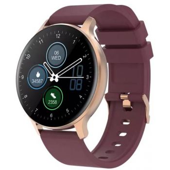 SmartWatch Canyon Badian auriu, curea silicon visiniu