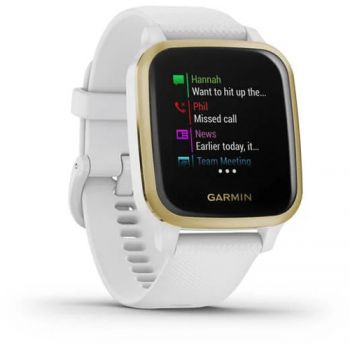 SmartWatch Garmin Venu Sq, aluminiu auriu, curea silicon alb