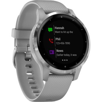 SmartWatch Garmin Vivoactive 4S, argintiu, curea silicon gri, GPS + HR SmartWatch Garmin Vivoactive 4S, argintiu, curea silicon gri, GPS + HR
