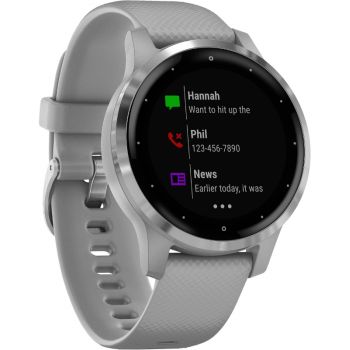 SmartWatch Garmin Vivoactive 4S, argintiu, curea silicon gri, GPS + HR