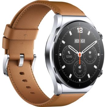SmartWatch Xiaomi Watch S1, display AMOLED, corp otel inoxidabil, curea piele, Wi-Fi, Bluetooth, GPS + monitorizare SpO2 si ritm cardiac, autonomie pana la 14 zile, curea silicon inclusa