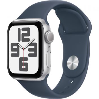 Apple Watch SE2 2023, GPS, 40 mm, Silver Aluminium Case, Storm Blue Sport Band, M/L de firma original