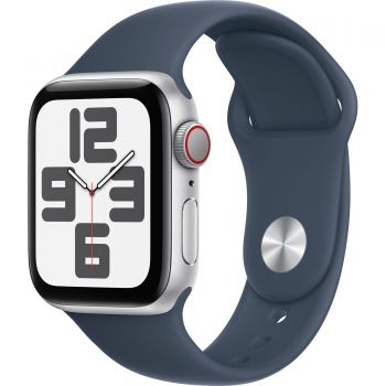 Apple Watch SE2 2023, GPS, Cellular, 40 mm, Silver Aluminium Case, Storm Blue Sport Band, M/L de firma original