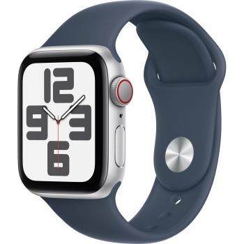 Apple Watch SE2 2023, GPS, Cellular, 40 mm, Silver Aluminium Case, Storm Blue Sport Band, S/M