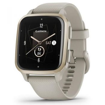 Ceas activity tracker Garmin Venu Sq 2, Music Edition, Bluetooth, Rezistenta la apa, Android/iOS, Crem/Auriu