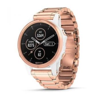 Ceas Actvity Tracker Garmin Fenix 5S Plus Sapphire, Ecran 1.2inch, Bluetooth, 16GB Flash, Waterproof 10 ATM, bratara metalica roz/auriu (Alb)
