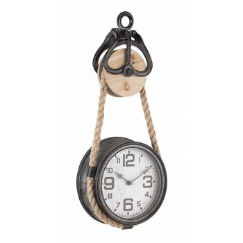 Ceas de perete Charles Pulley 398-1 Negru / Natural, L23xl53 cm