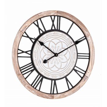 Ceas de perete Ticking Q95 Natural Antichizat / Negru, Ø55 cm