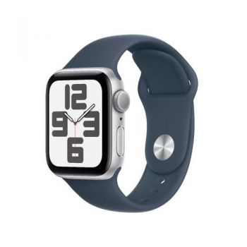 Ceas inteligent Smartwatch Apple Watch SE (2023) GPS, Retina LTPO OLED Capacitive touchscreen 1.57inch, Bluetooth, Wi-Fi, Bratara Silicon M/L, Carcasa Aluminiu 40mm, Rezistent la apa (Albastru)