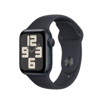 Ceas inteligent Smartwatch Apple Watch SE (2023) GPS, Retina LTPO OLED Capacitive touchscreen 1.57inch, Bluetooth, Wi-Fi, Bratara Silicon S/M, Carcasa Aluminiu 40mm, Rezistent la apa (Negru) de firma original