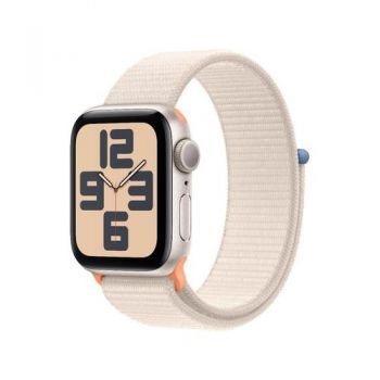 Ceas inteligent Smartwatch Apple Watch SE (2023) GPS, Retina LTPO OLED Capacitive touchscreen 1.57inch, Bluetooth, Wi-Fi, Bratara Starlight Sport Loop, Carcasa Aluminiu 40mm, Rezistent la apa (Bej) de firma original