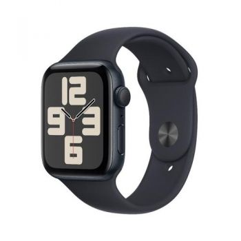 Ceas inteligent Smartwatch Apple Watch SE (2023) GPS, Retina LTPO OLED Capacitive touchscreen 1.78inch, Bluetooth, Wi-Fi, Bratara Silicon S/M, Carcasa Aluminiu 44mm, Rezistent la apa (Negru) de firma original