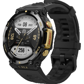 Ceas inteligent Smartwatch Huami Amazfit T-REX 2, Display AMOLED 1.39inch, Bluetooth, GPS, bratara silicon, Android/iOS (Negru/Auriu)