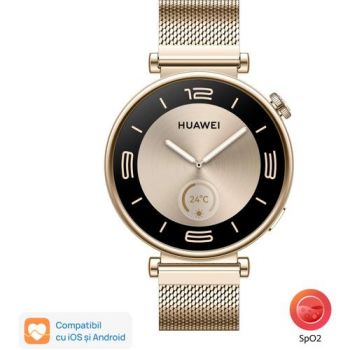 Ceas inteligent Smartwatch Huawei Watch GT 4 Elegant, Ecran 1.32inch, 41mm, Bluetooth, Waterproof 5 ATM (Auriu) de firma original