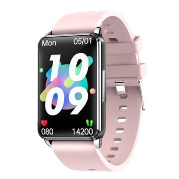 Ceas inteligent Smartwatch iSEN EP02, Display TFT 1.3inch, ECG, Ritm cardiac, Presiune sanguina, Glicemie, Oxigen, Monitorizare somn, Bluetooth, Waterproof IP67 (Roz)