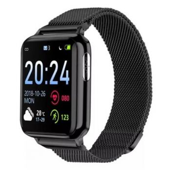 Ceas inteligent Smartwatch STAR V5 cu bratara metalica neagra, Display TFT 1.3, EKG, Saturatie oxigen, Ritm cardiac, Presiune sanguina, Waterproof IP67 (Negru)