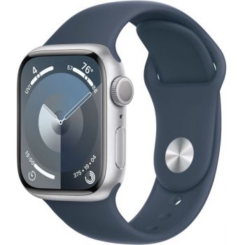 SmartWatch Apple Watch S9, 41mm Carcasa Aluminium Silver, Storm Blue Sport Band - M/L