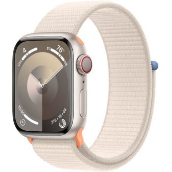 SmartWatch Apple Watch S9, 45mm Carcasa Aluminium Starlight, Starlight Sport Loop