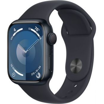 SmartWatch Apple Watch S9, Cellular, 41mm Carcasa Aluminium Midnight, Midnight Sport Band - S/M